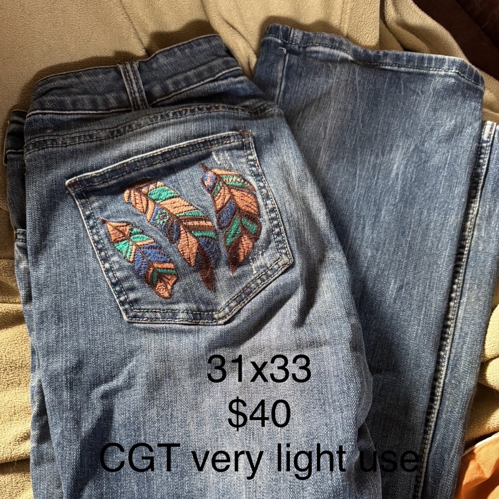 Cowgirl Tuff Feather Jeans 31”